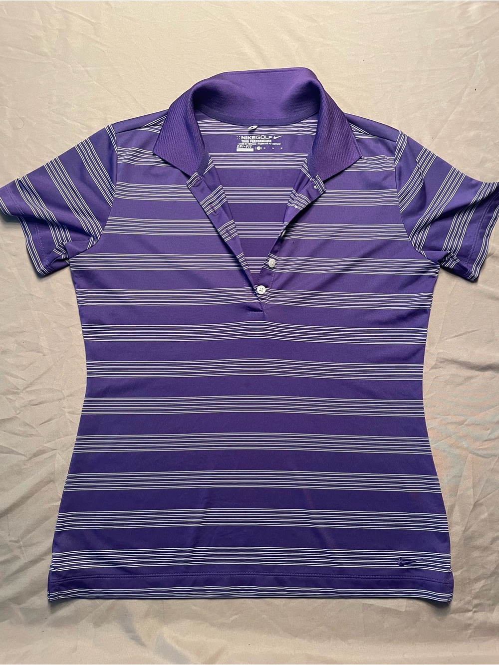 Nike Golf Tour Performance Dri-Fit Purple and white Striped Polo Top - Women